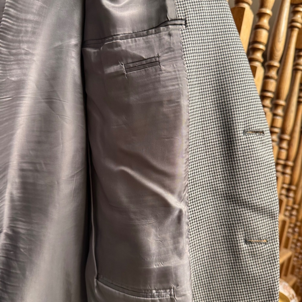 JOS A BANK Mens 46R GORDON Sport Coat Blazer 100% Wool Houndstooth‎ Gray Career - Picture 7 of 11